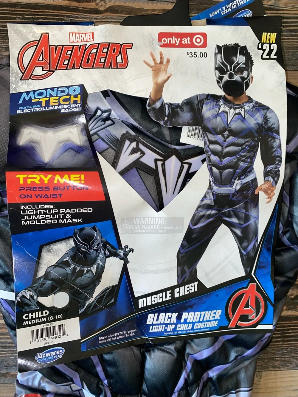 Marvel Avengers Black Panther Light-Up Costume with muscle chest size M 8-10